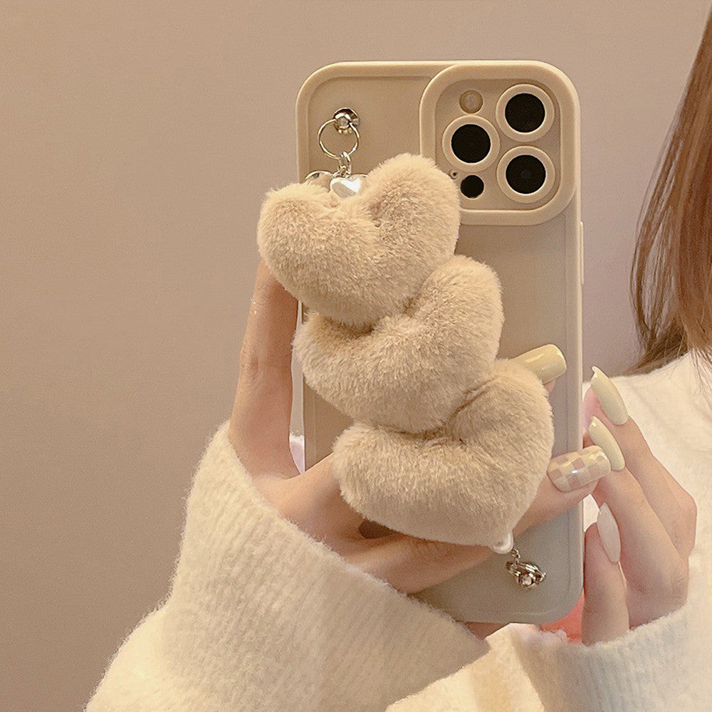 Plush Heart Wristband Silicone Phone Case