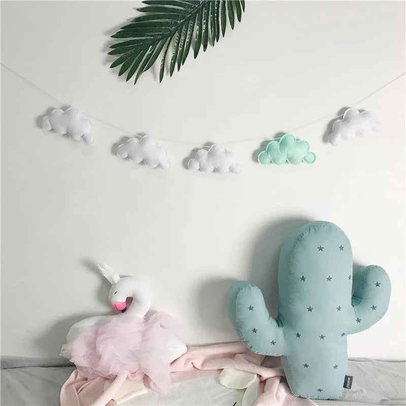 Six Felt Cloud Garlands String Wall Hanging Decor Baby Bed Kids Room Decoration Nursery Ornament Photo Props Party Banner