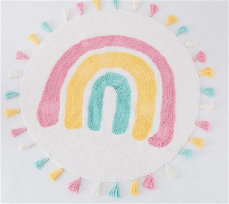 Rainbow Tassel Rugs Kids Room Floor Carpet Thick Girl Boy Room Rugs Anti-Slip Mat Bedroom Bedside Children Game Crawling Mat