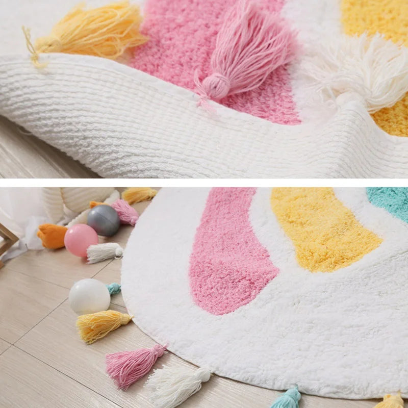 Rainbow Tassel Rugs Kids Room Floor Carpet Thick Girl Boy Room Rugs Anti-Slip Mat Bedroom Bedside Children Game Crawling Mat