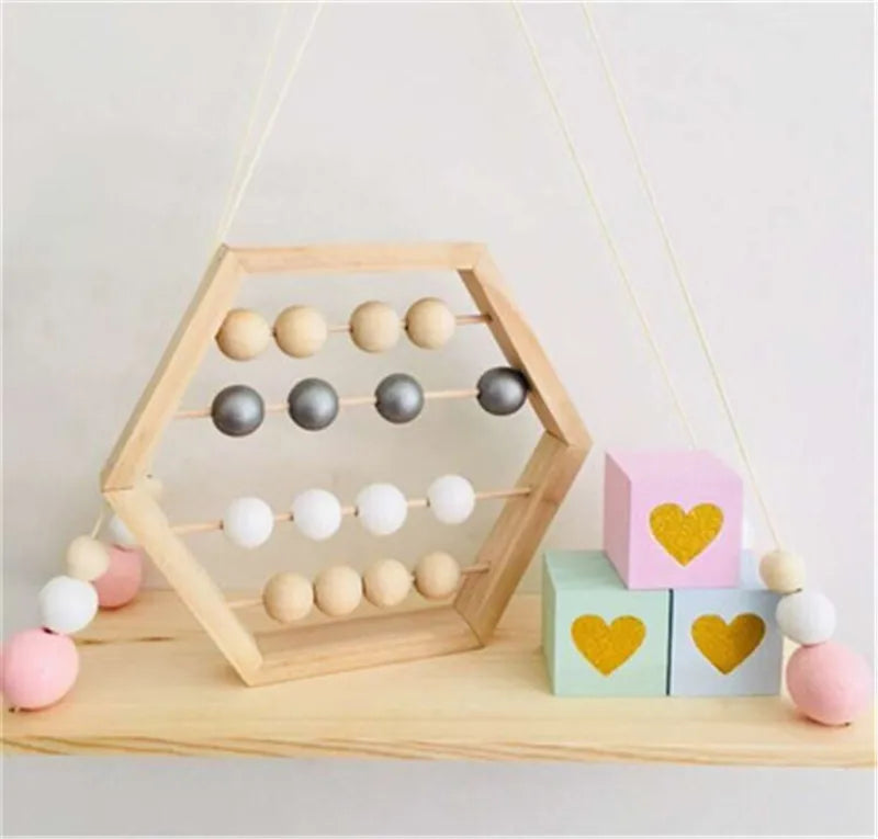 Natural Wooden Abacus With Beads Kids Room Desktop Decor Baby Early Learning Educational Toys Girl Boy Room Craft Ornament Gifts