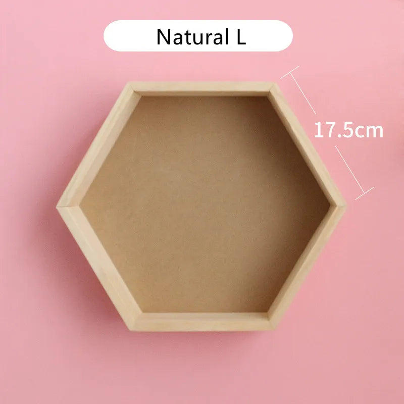 Nordic Wood Hexagon Wall DecorationKids Bedroom Candy Organization Hanger Photography Props Shelves Storage Decor Polygon Box