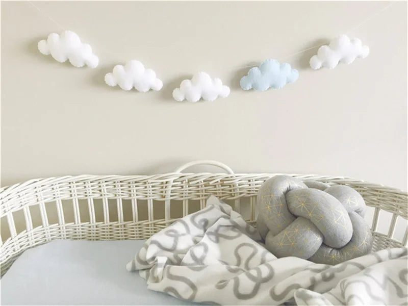 Six Felt Cloud Garlands String Wall Hanging Decor Baby Bed Kids Room Decoration Nursery Ornament Photo Props Party Banner