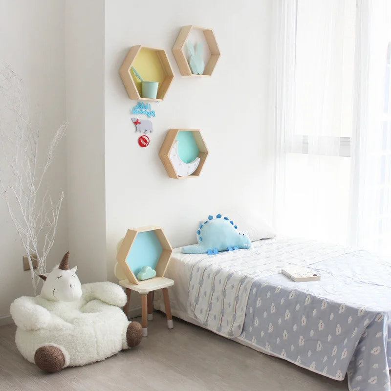 Nordic Wood Hexagon Wall DecorationKids Bedroom Candy Organization Hanger Photography Props Shelves Storage Decor Polygon Box