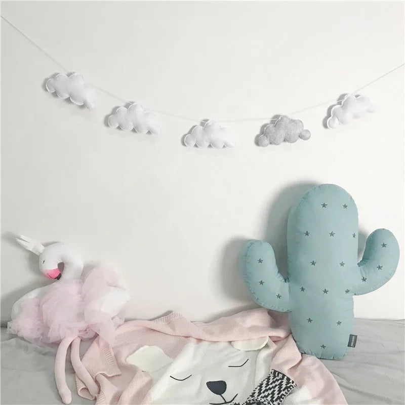 Six Felt Cloud Garlands String Wall Hanging Decor Baby Bed Kids Room Decoration Nursery Ornament Photo Props Party Banner