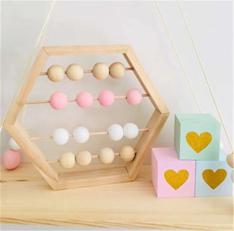 Natural Wooden Abacus With Beads Kids Room Desktop Decor Baby Early Learning Educational Toys Girl Boy Room Craft Ornament Gifts