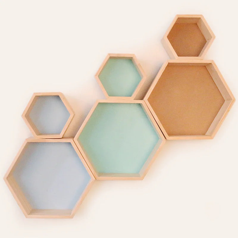 Nordic Wood Hexagon Wall DecorationKids Bedroom Candy Organization Hanger Photography Props Shelves Storage Decor Polygon Box