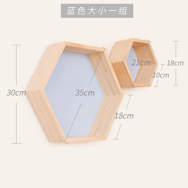 Nordic Wood Hexagon Wall DecorationKids Bedroom Candy Organization Hanger Photography Props Shelves Storage Decor Polygon Box