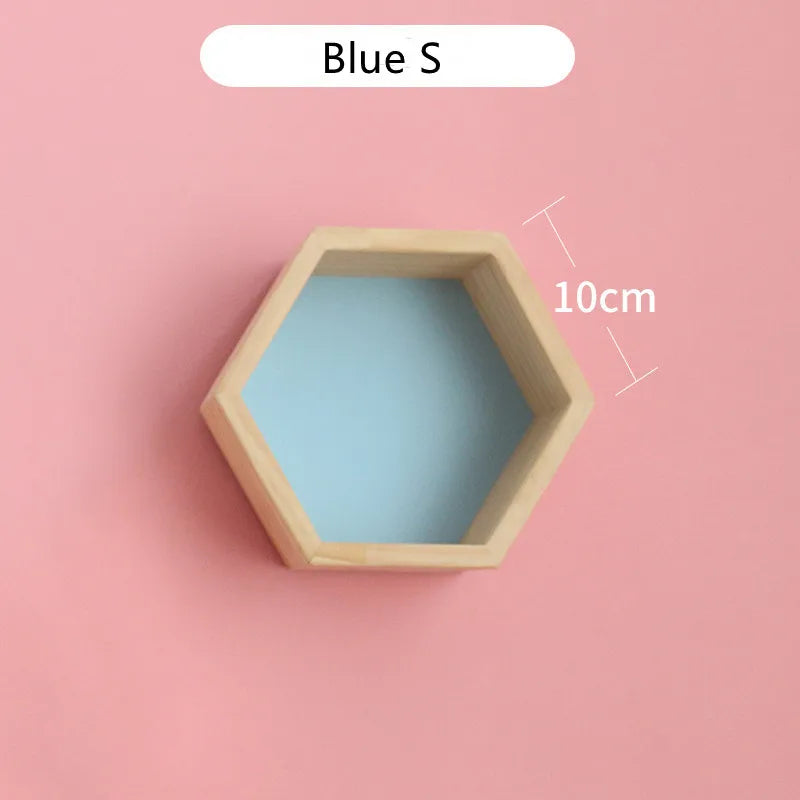 Nordic Wood Hexagon Wall DecorationKids Bedroom Candy Organization Hanger Photography Props Shelves Storage Decor Polygon Box