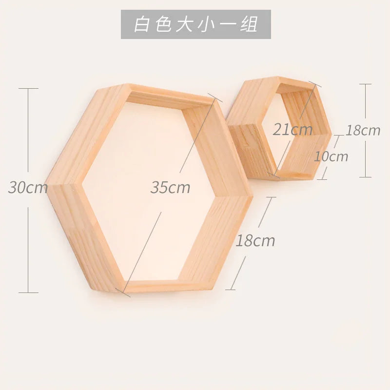 Nordic Wood Hexagon Wall DecorationKids Bedroom Candy Organization Hanger Photography Props Shelves Storage Decor Polygon Box