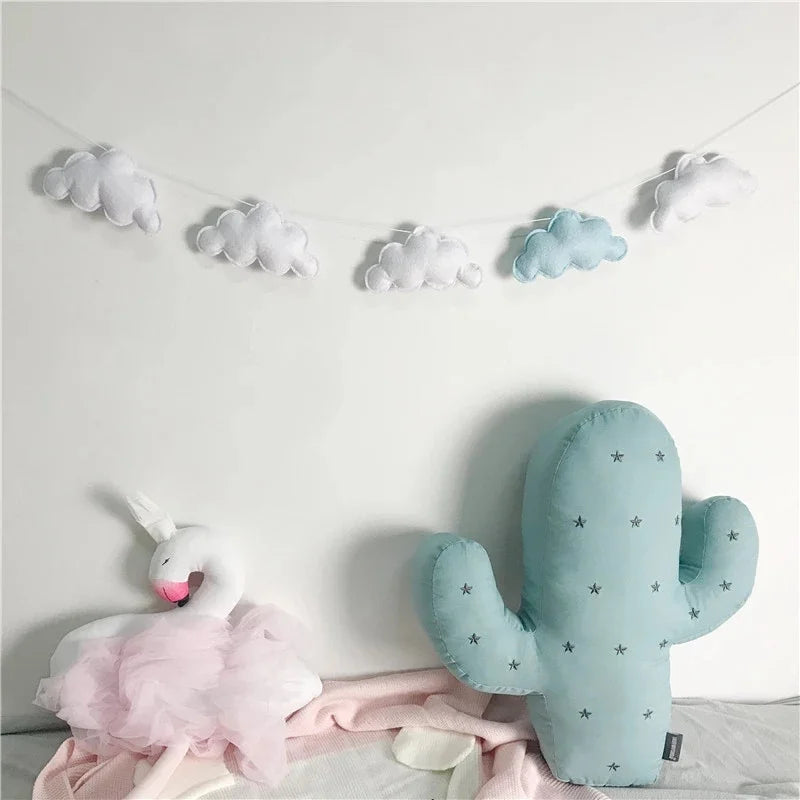 Six Felt Cloud Garlands String Wall Hanging Decor Baby Bed Kids Room Decoration Nursery Ornament Photo Props Party Banner