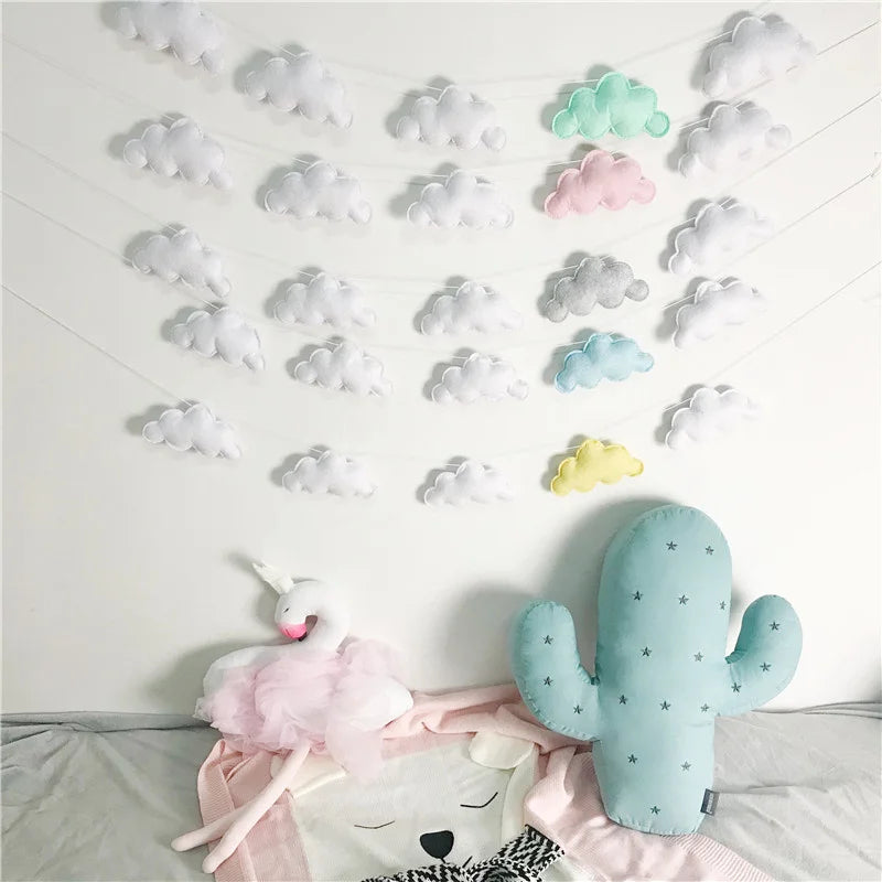 Six Felt Cloud Garlands String Wall Hanging Decor Baby Bed Kids Room Decoration Nursery Ornament Photo Props Party Banner