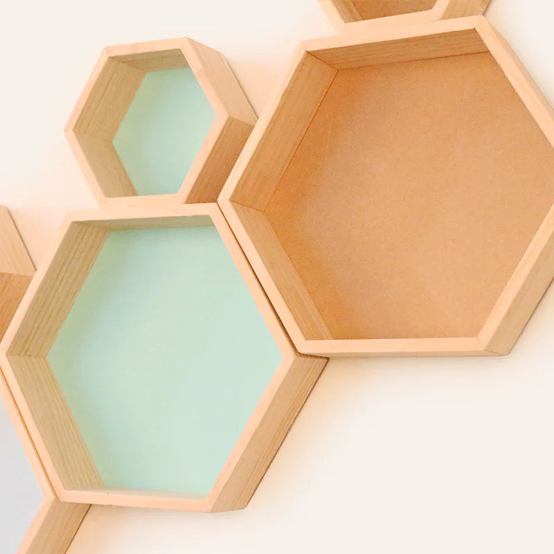 Nordic Wood Hexagon Wall DecorationKids Bedroom Candy Organization Hanger Photography Props Shelves Storage Decor Polygon Box