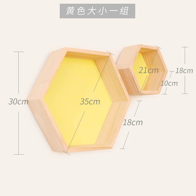 Nordic Wood Hexagon Wall DecorationKids Bedroom Candy Organization Hanger Photography Props Shelves Storage Decor Polygon Box