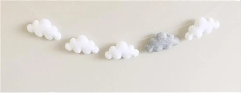 Six Felt Cloud Garlands String Wall Hanging Decor Baby Bed Kids Room Decoration Nursery Ornament Photo Props Party Banner