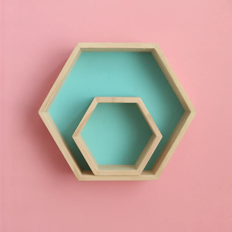 Nordic Wood Hexagon Wall DecorationKids Bedroom Candy Organization Hanger Photography Props Shelves Storage Decor Polygon Box