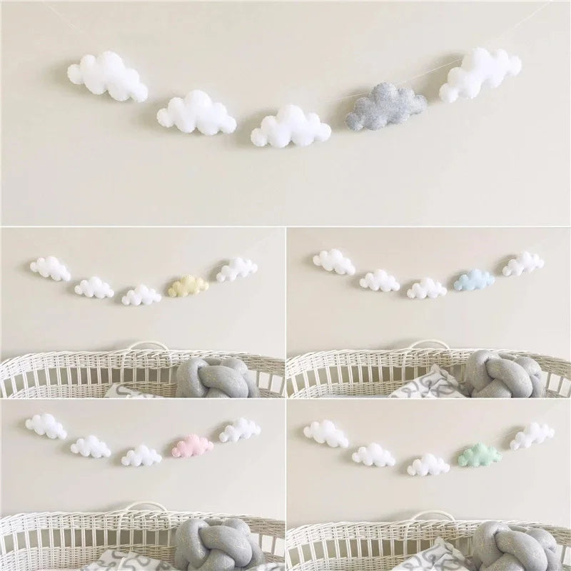 Six Felt Cloud Garlands String Wall Hanging Decor Baby Bed Kids Room Decoration Nursery Ornament Photo Props Party Banner