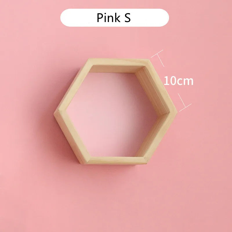 Nordic Wood Hexagon Wall DecorationKids Bedroom Candy Organization Hanger Photography Props Shelves Storage Decor Polygon Box