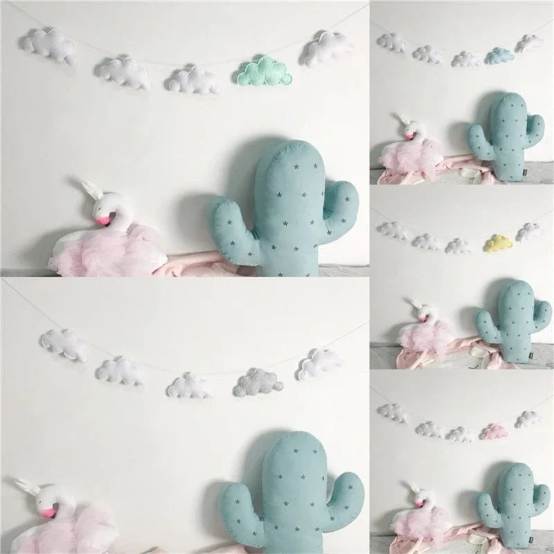 Six Felt Cloud Garlands String Wall Hanging Decor Baby Bed Kids Room Decoration Nursery Ornament Photo Props Party Banner