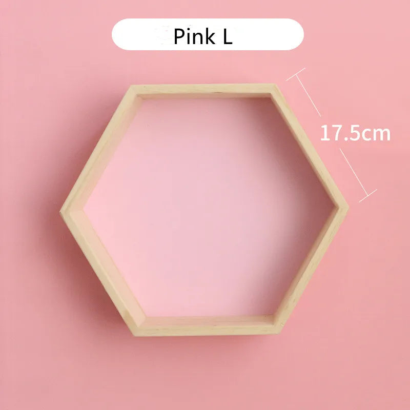 Nordic Wood Hexagon Wall DecorationKids Bedroom Candy Organization Hanger Photography Props Shelves Storage Decor Polygon Box