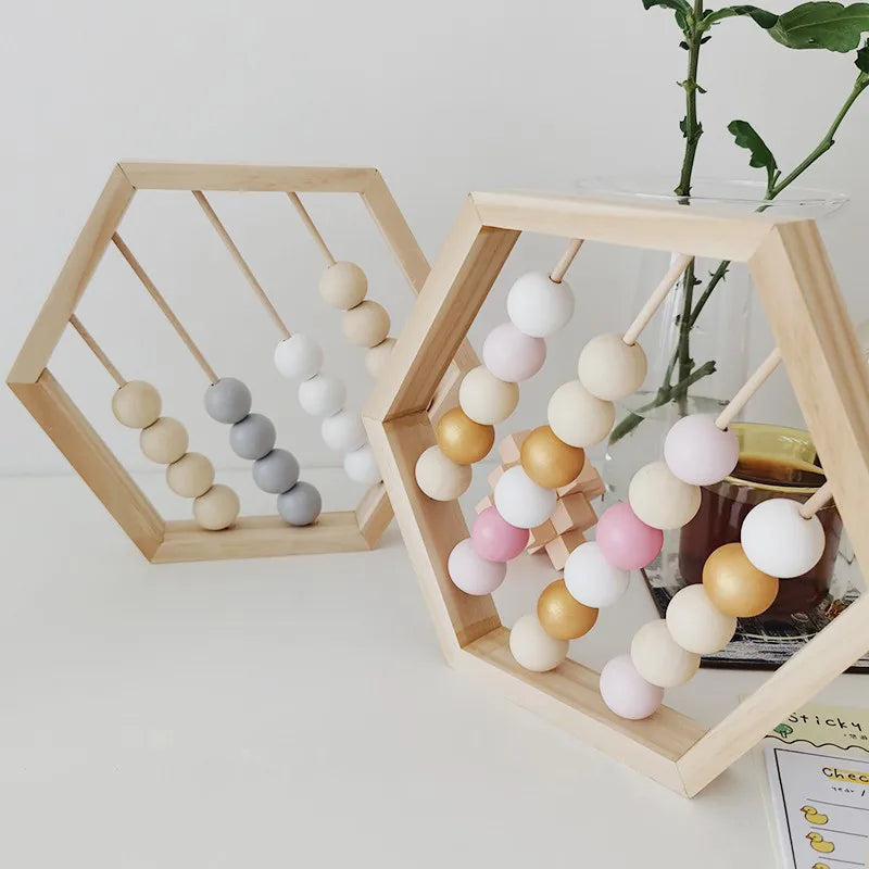 Natural Wooden Abacus With Beads Kids Room Desktop Decor Baby Early Learning Educational Toys Girl Boy Room Craft Ornament Gifts