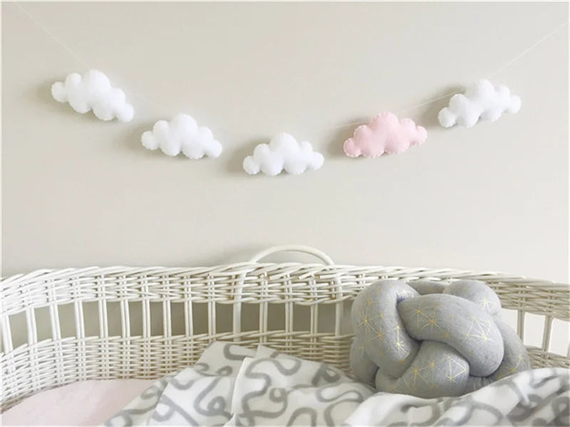 Six Felt Cloud Garlands String Wall Hanging Decor Baby Bed Kids Room Decoration Nursery Ornament Photo Props Party Banner