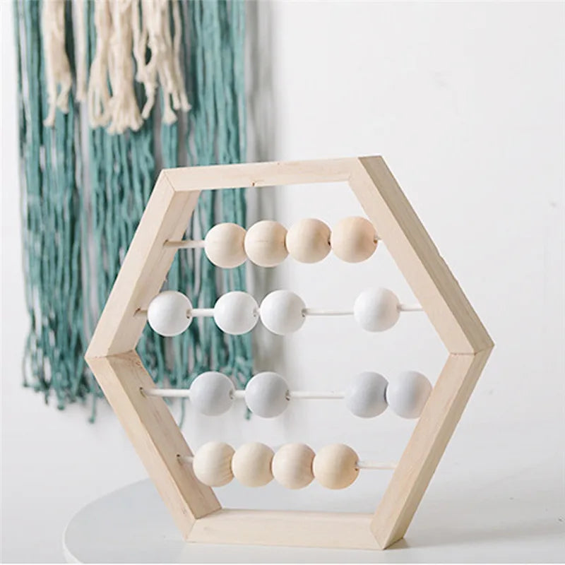 Natural Wooden Abacus With Beads Kids Room Desktop Decor Baby Early Learning Educational Toys Girl Boy Room Craft Ornament Gifts