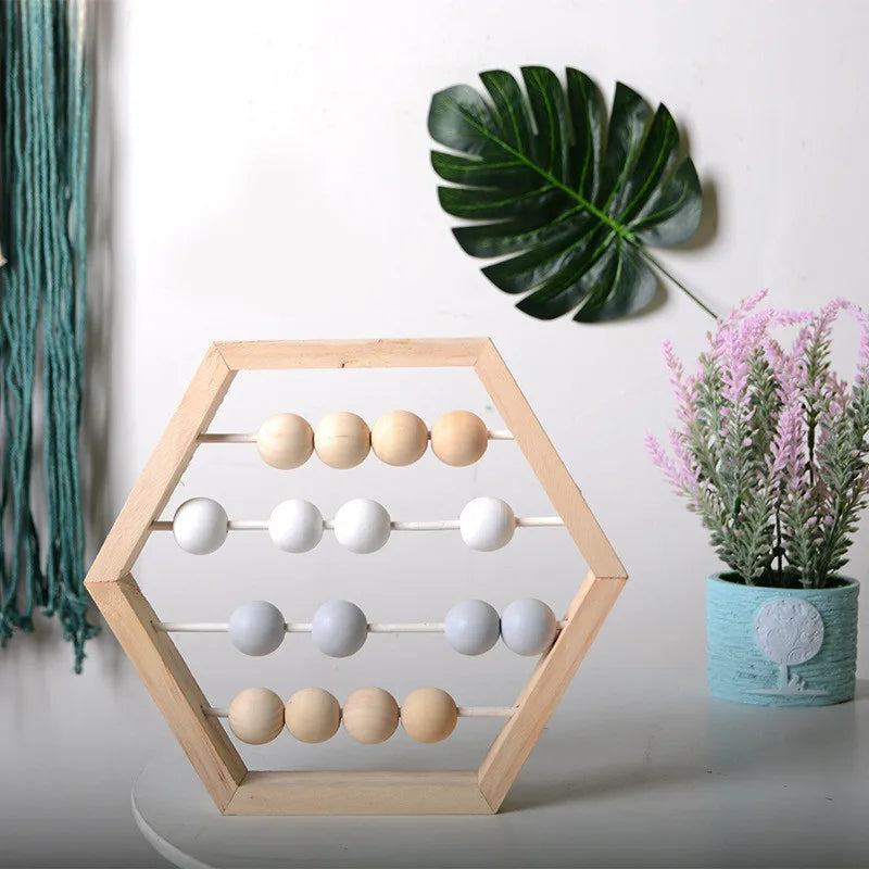 Natural Wooden Abacus With Beads Kids Room Desktop Decor Baby Early Learning Educational Toys Girl Boy Room Craft Ornament Gifts