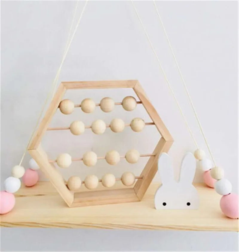 Natural Wooden Abacus With Beads Kids Room Desktop Decor Baby Early Learning Educational Toys Girl Boy Room Craft Ornament Gifts