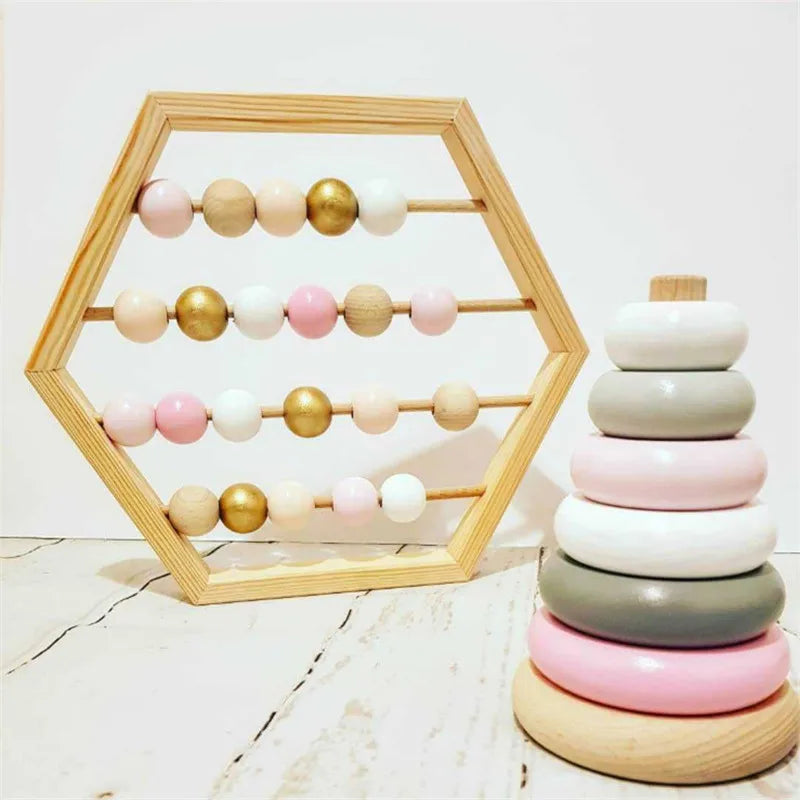 Natural Wooden Abacus With Beads Kids Room Desktop Decor Baby Early Learning Educational Toys Girl Boy Room Craft Ornament Gifts