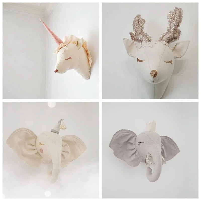 Nordic 3D Animal Heads Elephant/Deer/Unicorn Kids Room Wall Decorations Artwork Baby Gifts Stuffed Toys Nursery Room Ornament