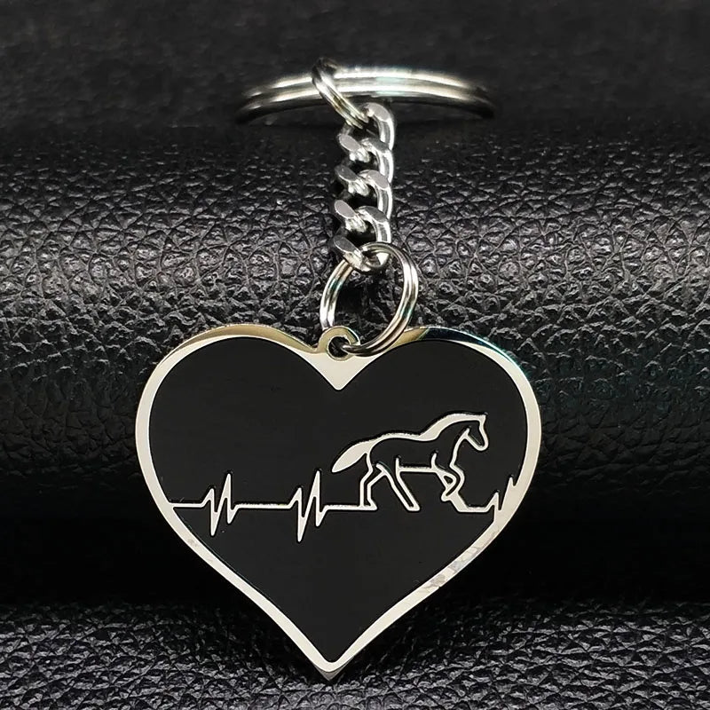 Fashion Heart Horse Stainless Steel Key Chain for Men Black Keychain Car Jewelry llaveros para hombre K1048S01