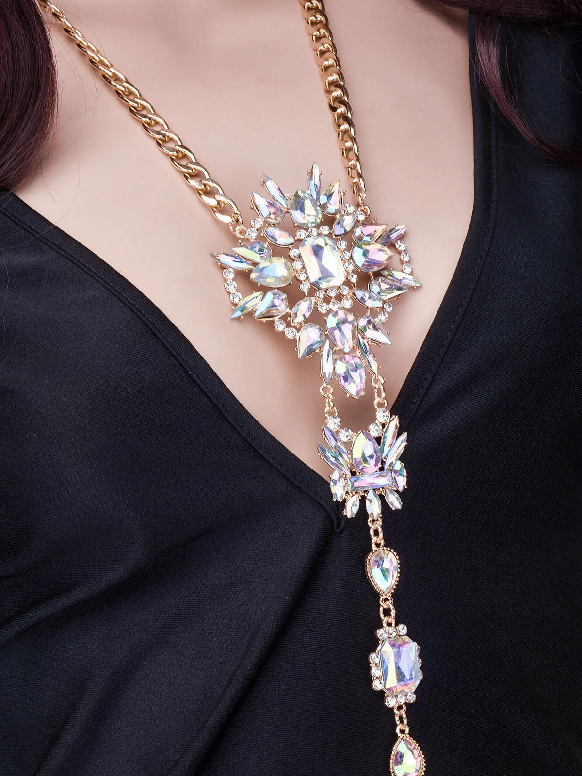 Facebook Fashion Brand Custom Design Unique Crystal Pendant Choker Luxury Flower Gem Chunky Statement Necklace N1139