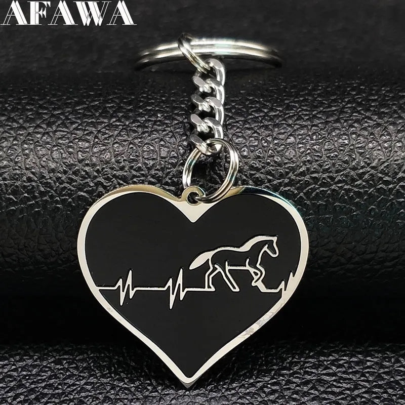 Fashion Heart Horse Stainless Steel Key Chain for Men Black Keychain Car Jewelry llaveros para hombre K1048S01