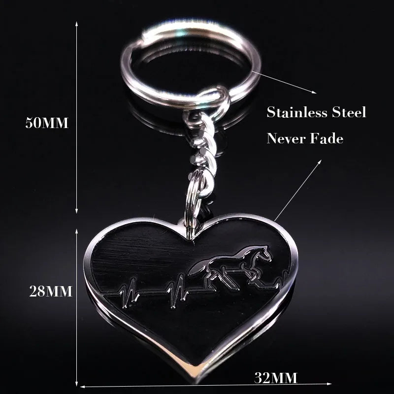 Fashion Heart Horse Stainless Steel Key Chain for Men Black Keychain Car Jewelry llaveros para hombre K1048S01