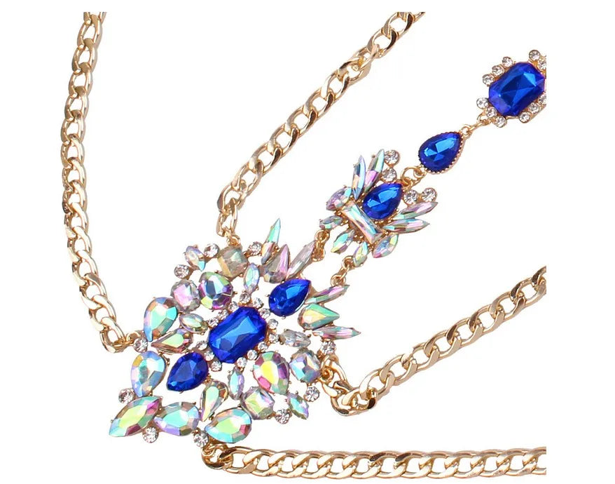 Facebook Fashion Brand Custom Design Unique Crystal Pendant Choker Luxury Flower Gem Chunky Statement Necklace N1139