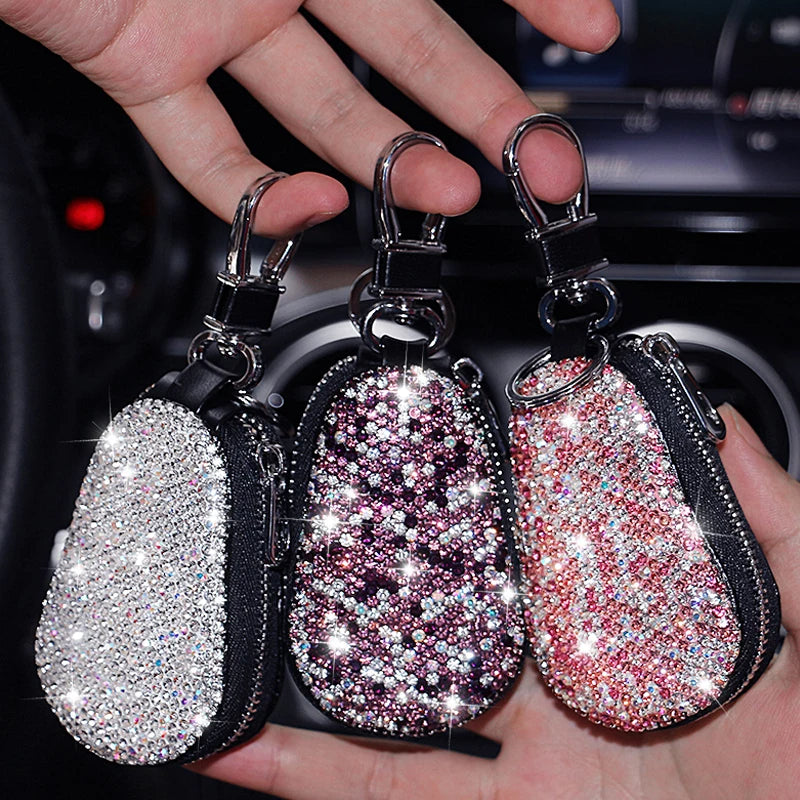 Universal Diamond Car Key Holder Storage Case Luxury Crystal Keychains Key Cover Bag Wallet for BMW Lada Benz Keychain