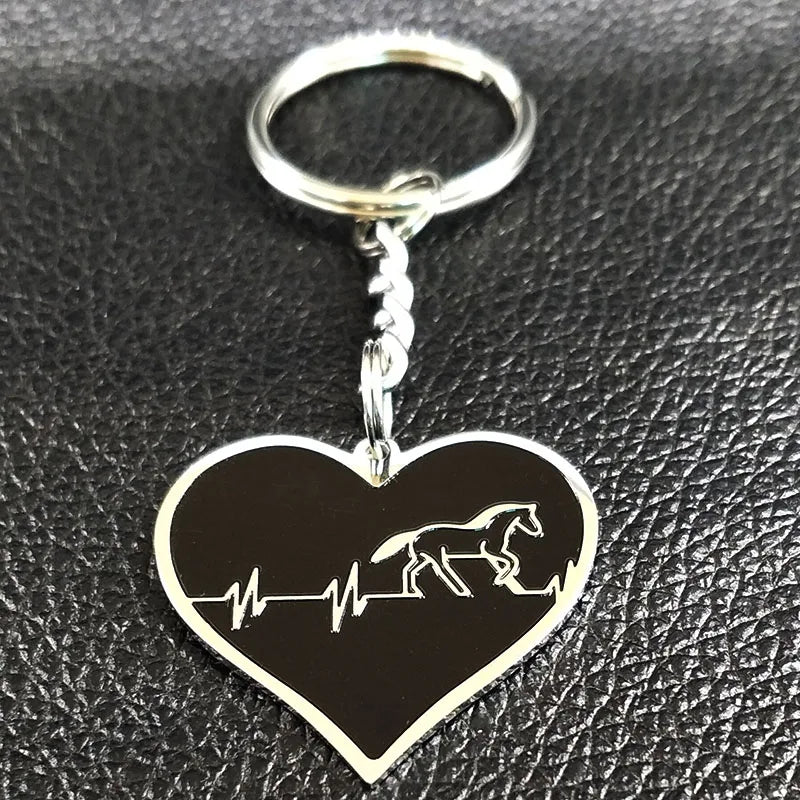 Fashion Heart Horse Stainless Steel Key Chain for Men Black Keychain Car Jewelry llaveros para hombre K1048S01