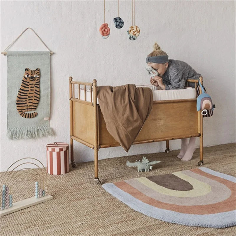 Rainbow Tassel Rugs Kids Room Floor Carpet Thick Girl Boy Room Rugs Anti-Slip Mat Bedroom Bedside Children Game Crawling Mat