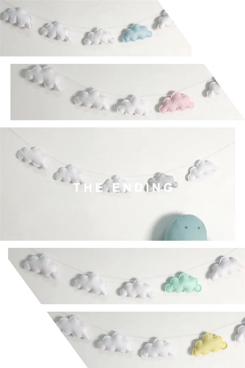 Six Felt Cloud Garlands String Wall Hanging Decor Baby Bed Kids Room Decoration Nursery Ornament Photo Props Party Banner