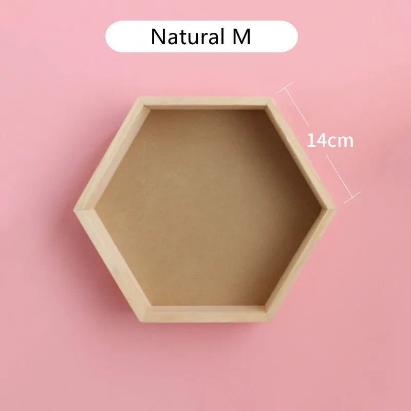 Nordic Wood Hexagon Wall DecorationKids Bedroom Candy Organization Hanger Photography Props Shelves Storage Decor Polygon Box