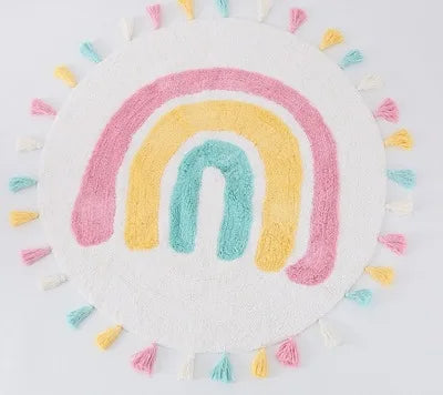 Rainbow Tassel Rugs Kids Room Floor Carpet Thick Girl Boy Room Rugs Anti-Slip Mat Bedroom Bedside Children Game Crawling Mat