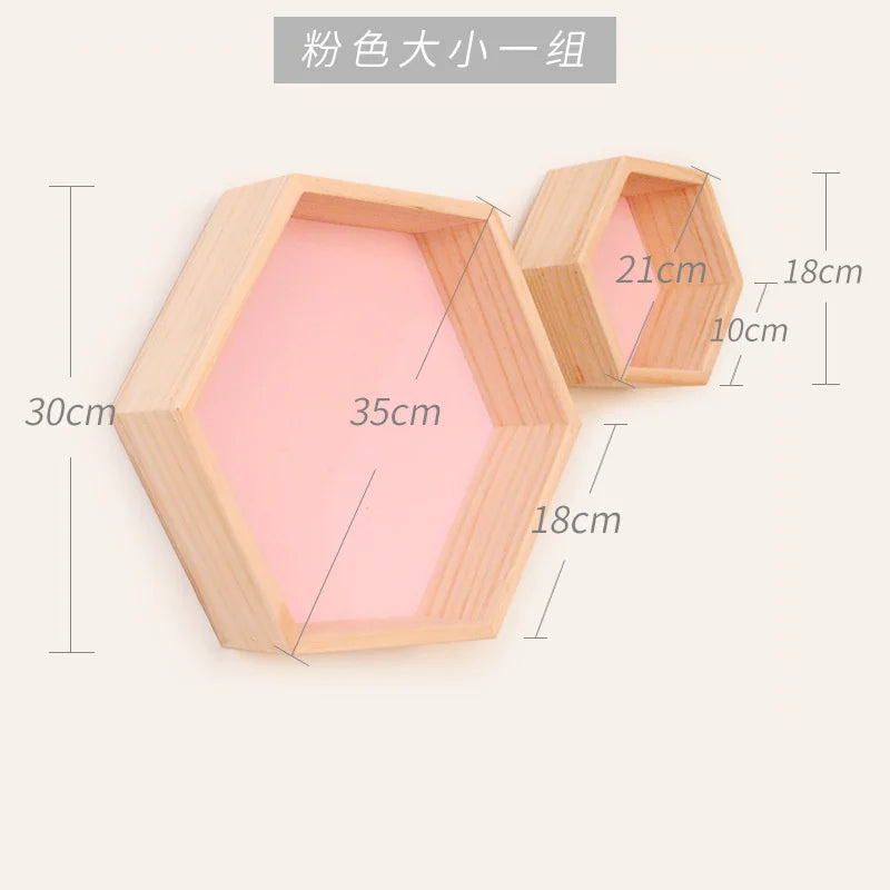 Nordic Wood Hexagon Wall DecorationKids Bedroom Candy Organization Hanger Photography Props Shelves Storage Decor Polygon Box