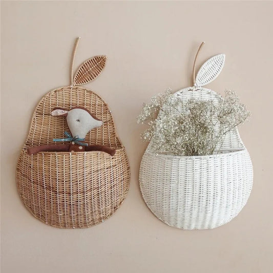 Vintage Rattan Apple/Pear Shape Storage Basket Handmade Fruit Organizer Wicker Organizer Baby Room Nursery Chic Home Decoration