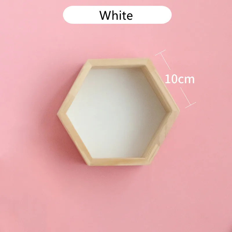 Nordic Wood Hexagon Wall DecorationKids Bedroom Candy Organization Hanger Photography Props Shelves Storage Decor Polygon Box