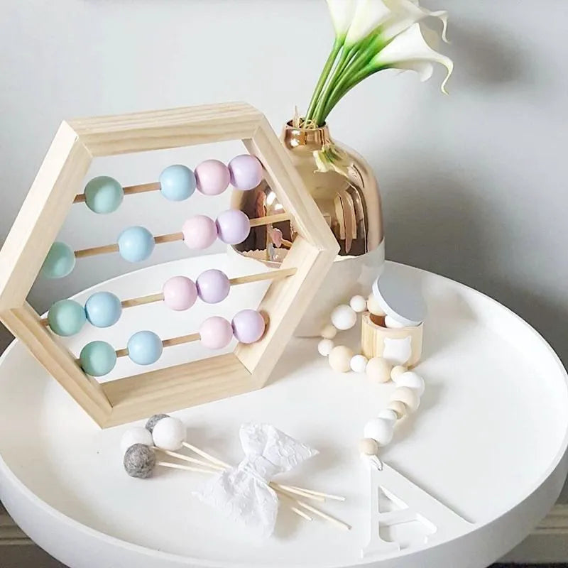 Natural Wooden Abacus With Beads Kids Room Desktop Decor Baby Early Learning Educational Toys Girl Boy Room Craft Ornament Gifts