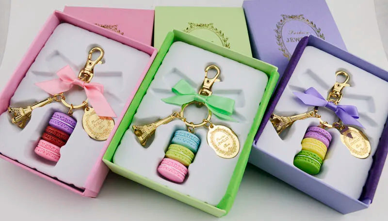 Macaron Eiffel Tower pendant key chains for women girls gold color alloy bowknot bag charm car keychain key ring with gift box