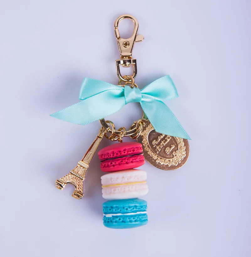 Macaron Eiffel Tower pendant key chains for women girls gold color alloy bowknot bag charm car keychain key ring with gift box