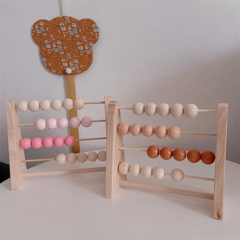 Natural Wooden Abacus With Beads Kids Room Desktop Decor Baby Early Learning Educational Toys Girl Boy Room Craft Ornament Gifts