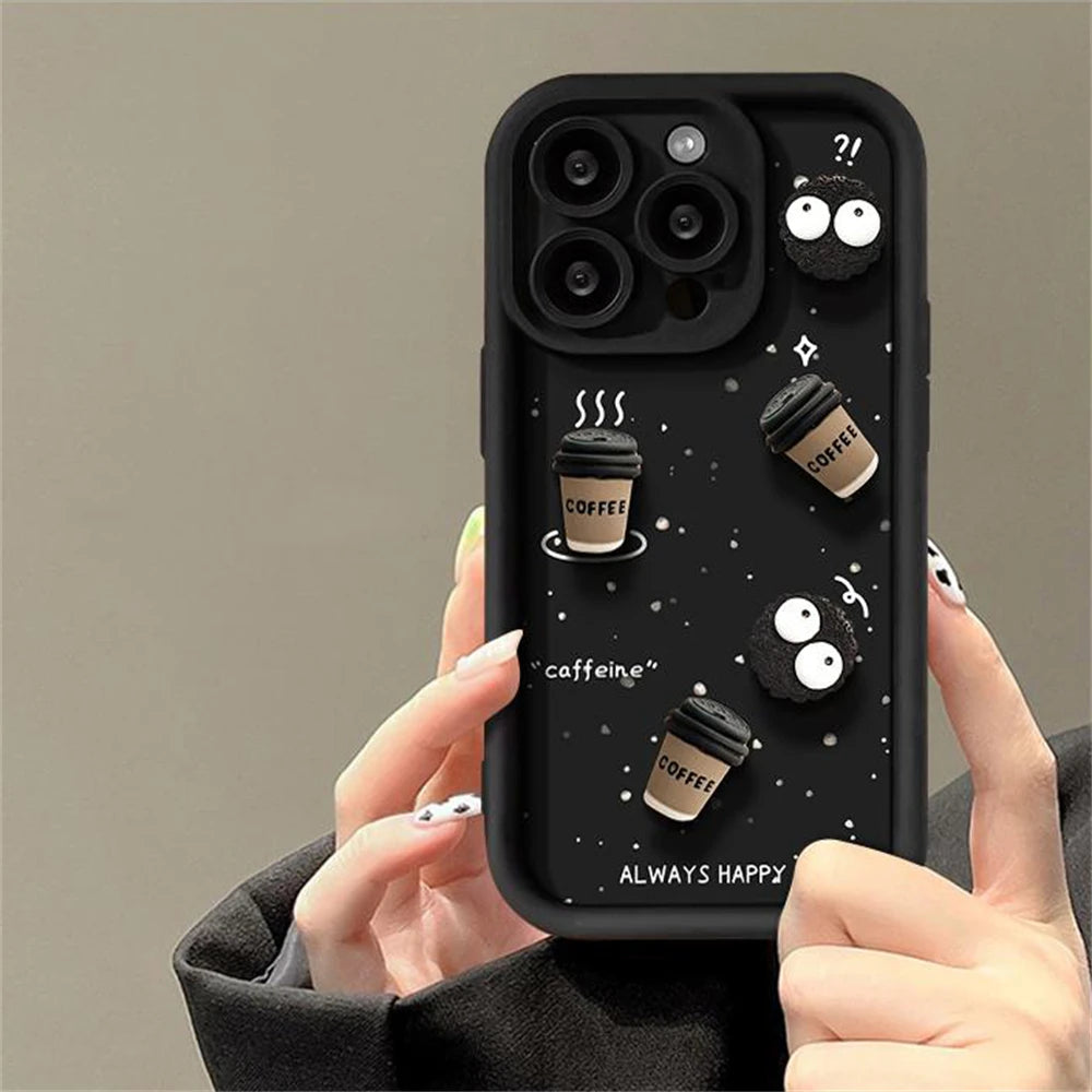 Cute Fun 3D Ball Coffee Silicone Soft Phone Case For iPhone 16 14 13 12 11 15 Pro Max XS XR 7 8 Plus SE Shockproof Matte Cover